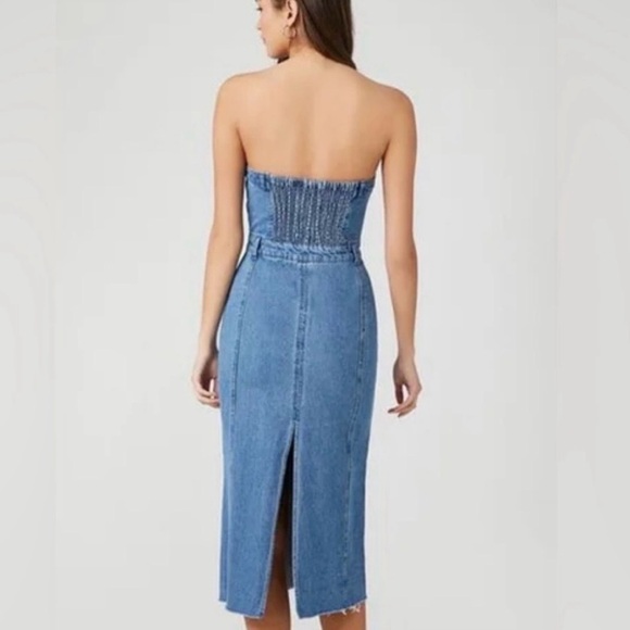 Sincerely Jules Denim Strapless Midi Dress Back Slit Size Medium NWT - Picture 3 of 13
